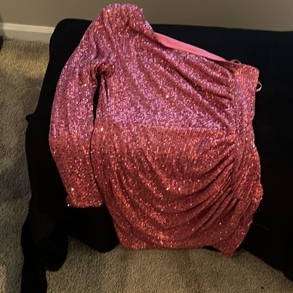 Pink Sequin One Shoulder Fashionova Dress - Picture 2 of 3